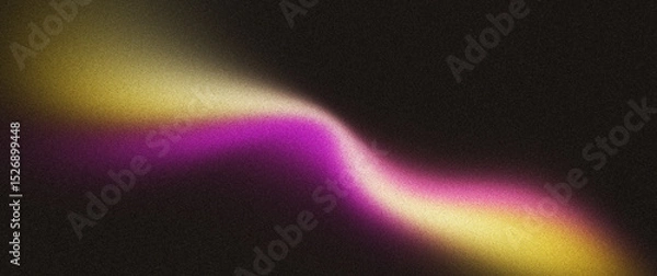 Fototapeta Grainy background, with pink purple yellow abstract gradient shape on black noise texture poster banner cover design