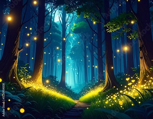 Obraz Magical glowing forest path