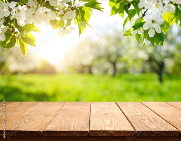Obraz Spring blossoms over wooden table