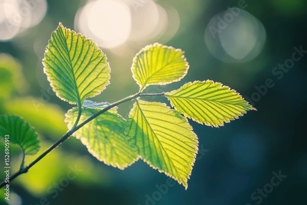 Fototapeta Bright green leaves bask in sunlight during a serene summer day in nature, leaf plant nature summer background