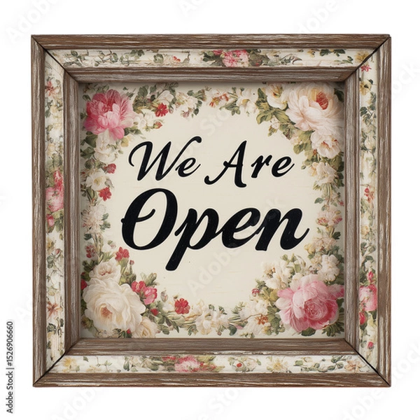 Obraz Wooden framed sign with We Are Open hand-painted isolated on transparent background (2)