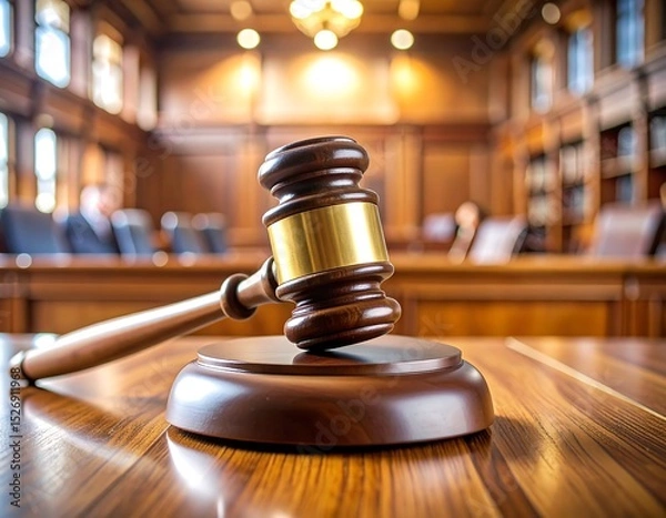 Obraz Judge's gavel on wooden table in courtroom