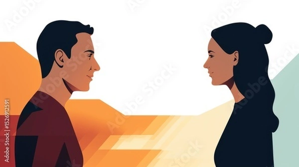 Obraz communication between man and woman minimalistic illustration