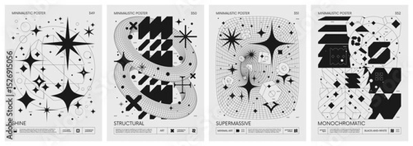 Obraz Brutalism style vector minimalistic Posters with silhouette postmodern figures, Futuristic abstract graphic wireframe elements of geometric shapes rave composition, Trendy modern print artwork set 88