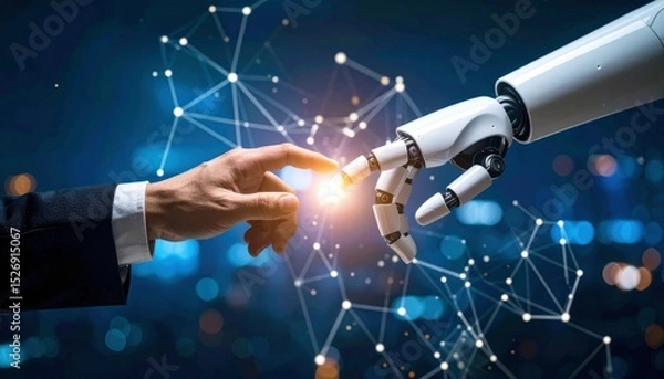 Obraz Humans interacting with robot ai in everyday situations