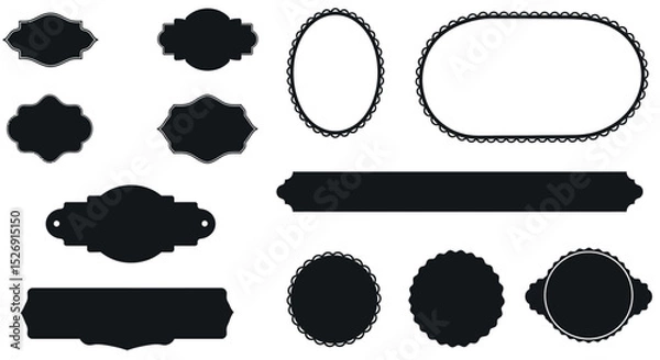 Fototapeta Set of black vintage frames and label shapes for design projects vector illustration