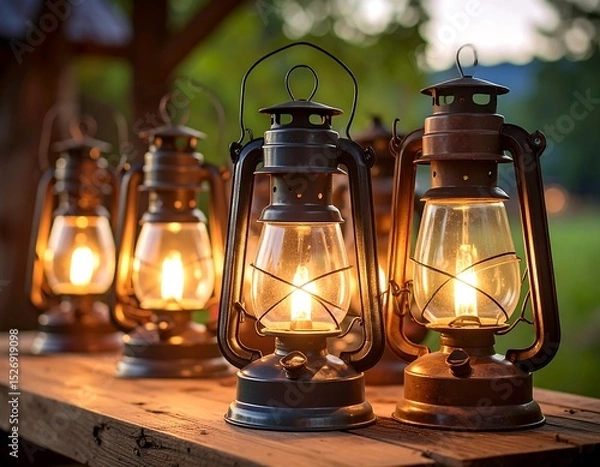 Obraz Vintage lanterns on a rustic table