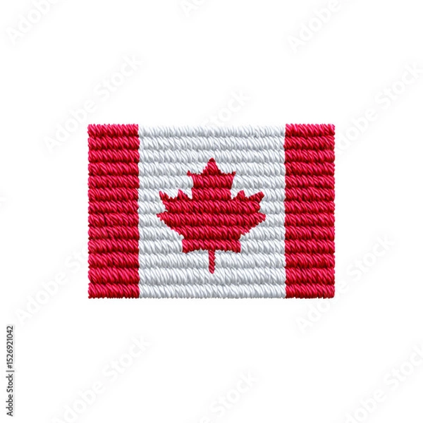 Obraz Rectangular patch features Canadian flag design with red maple leaf centered on transparency background, flanked by red vertical stripes. texture resembles embroidery