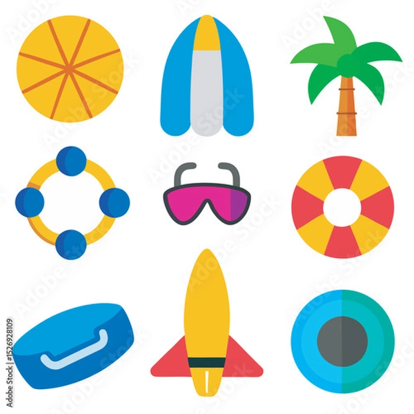 Fototapeta Colorful Summer Beach Vector Icons