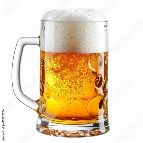 Fototapeta Golden Beer in a Glass Mug with Frothy Head