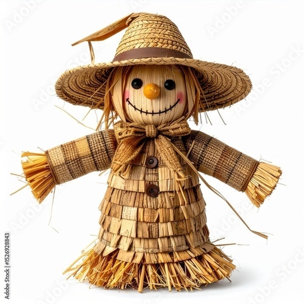 Fototapeta Smiling Straw Scarecrow Autumn Decoration