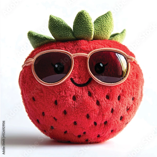 Obraz Cute Strawberry Plush Toy with Sunglasses - Fun & Playful