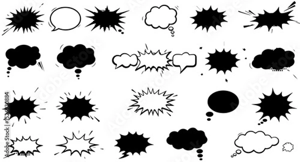 Fototapeta Diverse Collection of Hand Drawn Comic Speech Bubbles and Starburst Design Elements for Comics and Graphic Design Projects