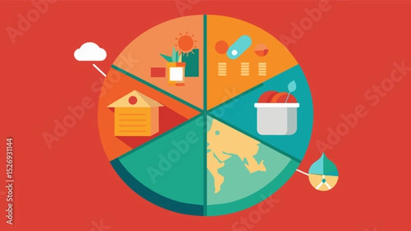 Fototapeta A pie chart showing the different factors contributing to the rise in malnutrition rates such as poverty food insecurity and political instability.. Vector illustration