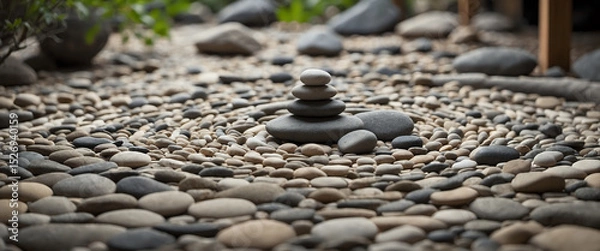 Fototapeta Zen Garden with Stacked Stones Creating a Balance and Harmony Scene