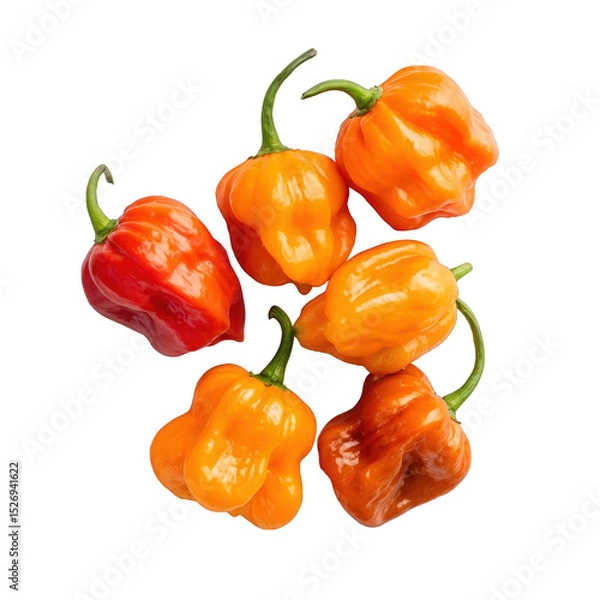 Fototapeta Group of scotch bonnet peppers isolated on transparent background