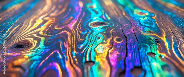Fototapeta Vibrant Wooden Surface with Swirling Patterns and Iridescent Highlights