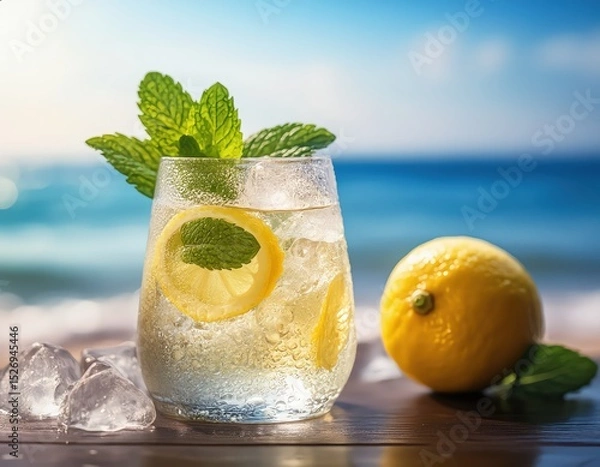 Fototapeta Cold Drink with Ocean View