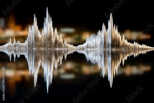 Fototapeta Abstract sharp metallic peaks with reflective surface on black background