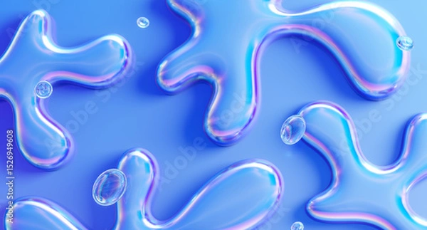 Obraz Glossy shapes with colorful reflections. 3d rendering illustration.
