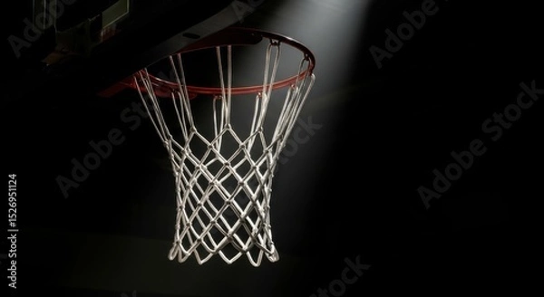 Fototapeta Dramatic Close-up of a Basketball Hoop and Net in Shadow