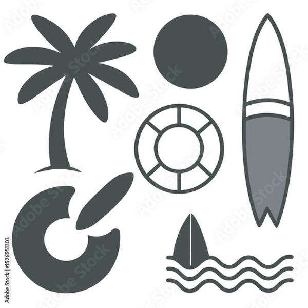 Fototapeta Summer Vacation Beach Elements Vector Art