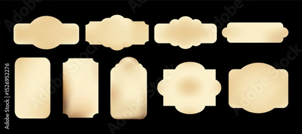 Obraz Old beige vintage label templates set with classic shapes and gradient fills on black background, product packaging, branding, invitations, gift tags.Beige Tag and Label Templates vector illustration