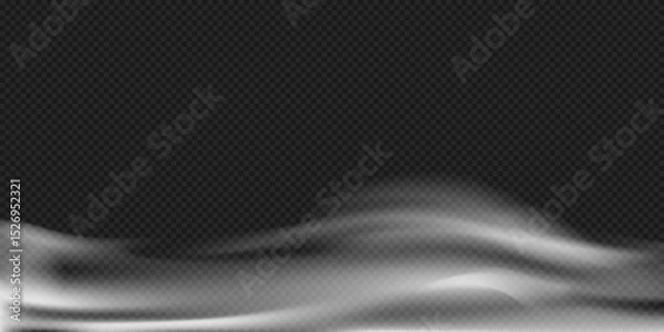 Obraz Horizontal Vapor Stream Effect with Soft Light Texture.Horizontal white smoke wave overlay with soft flowing motion and transparent background. Vector illustration