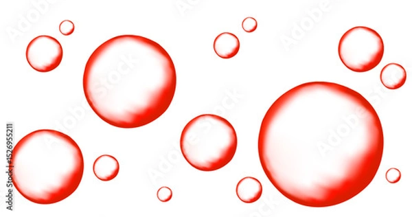 Fototapeta Fizzing air or water red bubbles on white background.