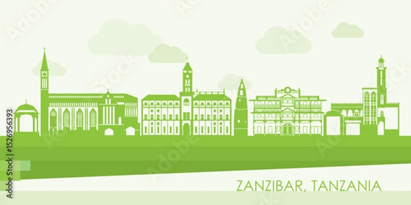 Obraz Green Skyline panorama of Zanzibar, Tanzania - vector illustration