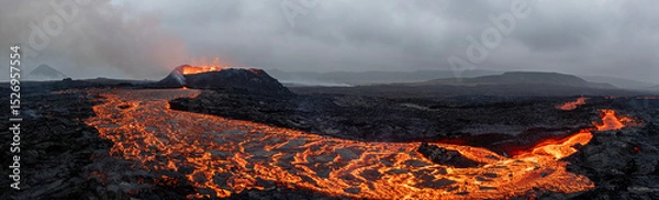 Fototapeta Beautiful aerial panoramatic view of active volcano, Litli - Hrutur, Iceland 2023