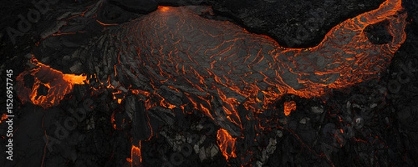 Fototapeta Aerial view of the texture of a solidifying lava field