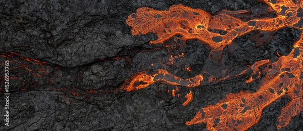 Fototapeta Aerial view of the texture of a solidifying lava field