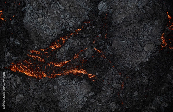 Fototapeta Aerial view of the texture of a solidifying lava field