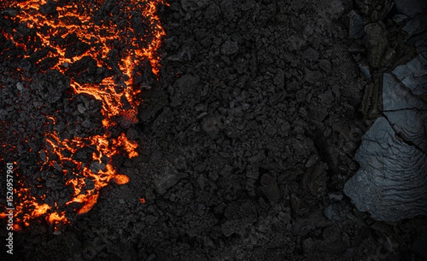 Fototapeta Aerial view of the texture of a solidifying lava field