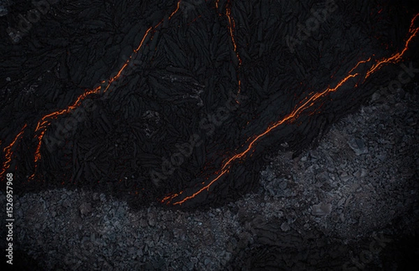 Fototapeta Aerial view of the texture of a solidifying lava field