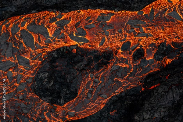 Fototapeta Aerial view of the texture of a solidifying lava field