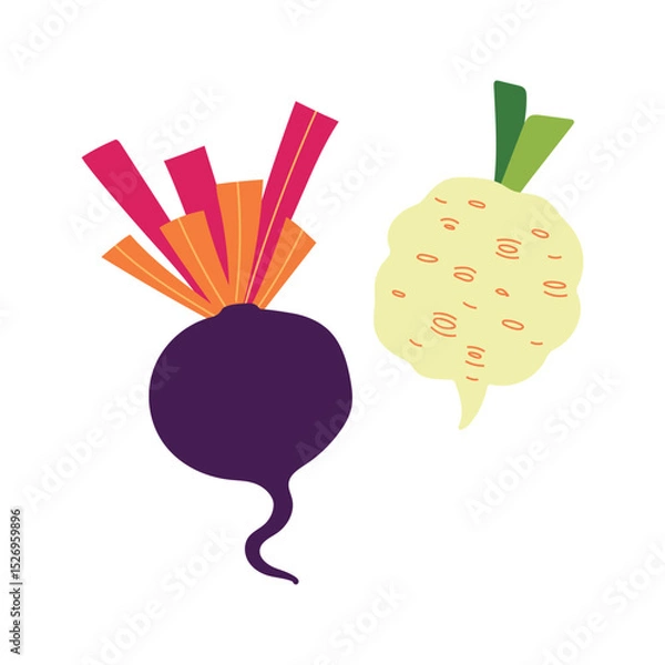 Fototapeta Trendy Hand Drawn celery vegetable Illustration isolated on white background. Modern Abstract Mediterranean Aesthetic. Vector Art for Home Decor, Dining Spaces