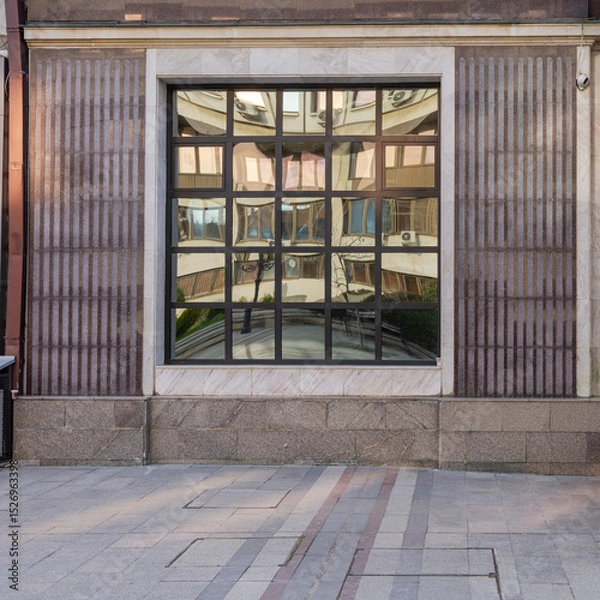 Fototapeta Square Window Wall at Modern Building in Vidin Bulgaria