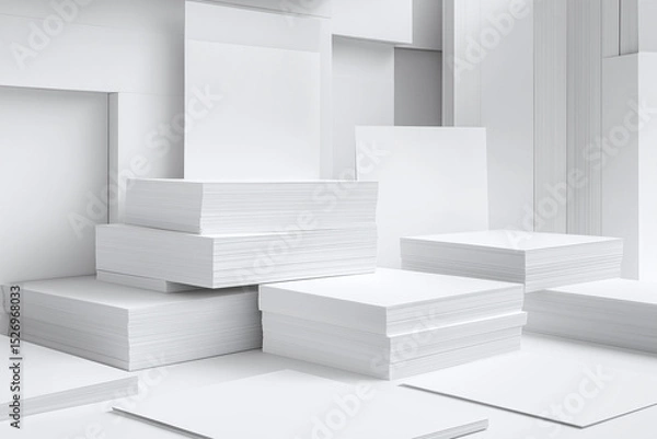Fototapeta Neatly arranged blank sheets creating a serene workspace atmosphere