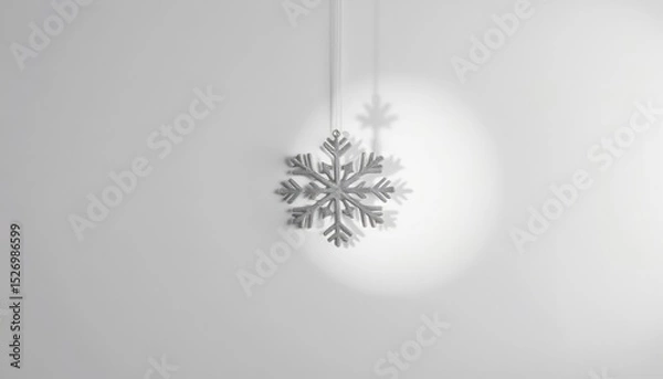 Fototapeta Elegant snowflake ornament casting a shadow on white wall, perfect for Christmas decor