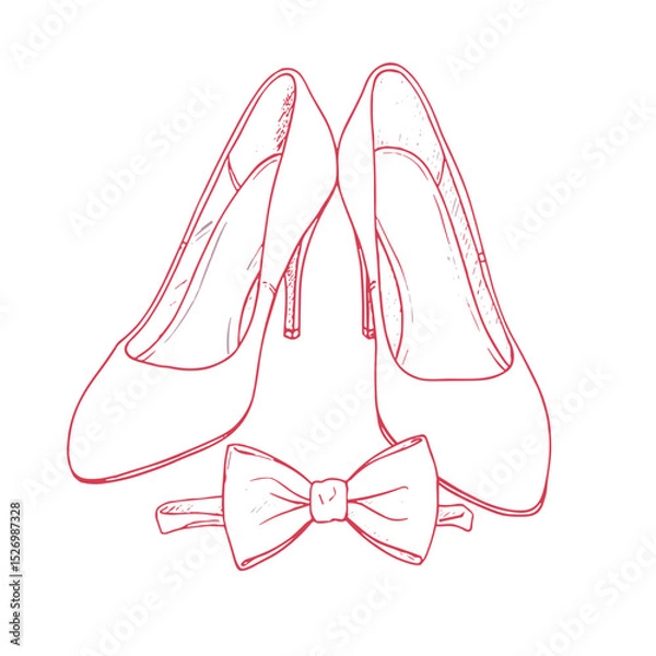 Fototapeta Elegant high heels and a bow tie arranged for a wedding ceremony in a stylish illustration