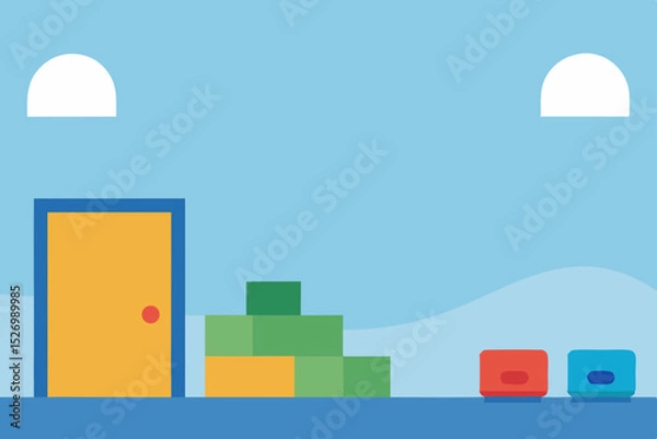 Obraz Moving Day  A New Beginning, Packing Boxes and a Closed Door