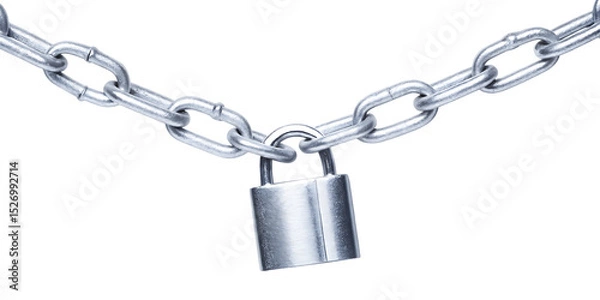 Fototapeta Secure steel chain and padlock isolated on a white background png ai generated