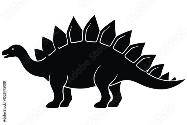 Fototapeta Black Silhouette of a Stegosaurus Dinosaur with Plates along Spine and Tail on White