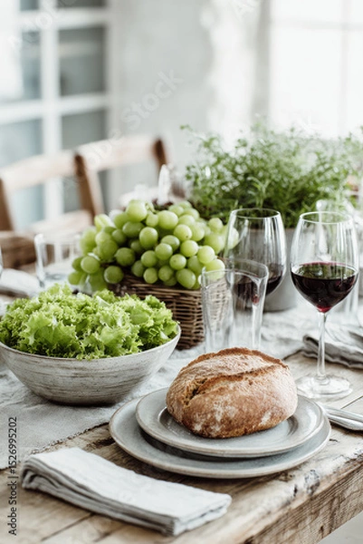 Obraz beautifully arranged table featuring local and seasonal ingredients emphasizing freshness and quality