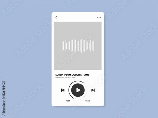 Fototapeta Media music player interface isolated on white background. Multimedia frame template. Mockup live stream window, player. Online broadcasting. Multimedia navigation and music application.