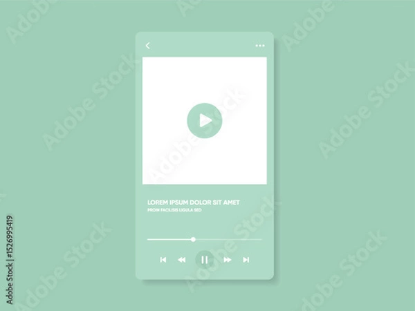 Fototapeta Media music player interface isolated on white background. Multimedia frame template. Mockup live stream window, player. Online broadcasting. Multimedia navigation and music application.