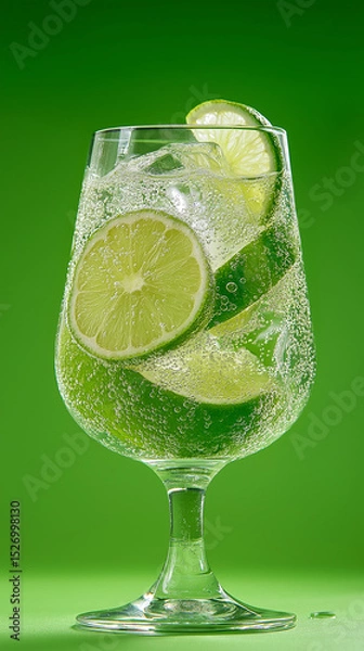 Fototapeta refreshing mojito filled with lime slices