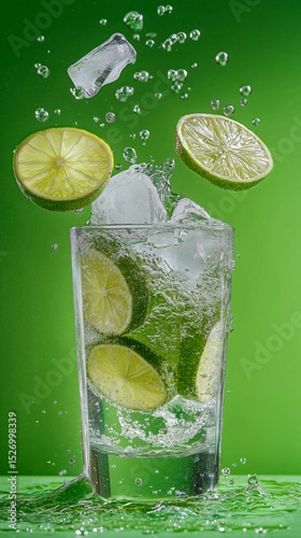 Fototapeta refreshing mojito filled with lime slices